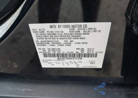 2018 Ford Ecosport S z USA, uszkodzony, nr VIN MAJ3P1RE0JC217258